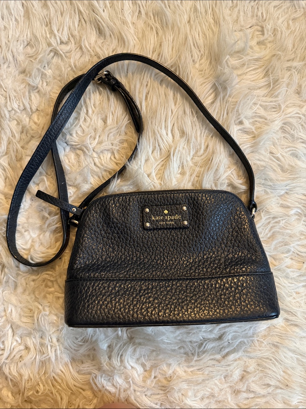 kate spade Black Pebbled Leather Dome Crossbody with Gold Accent